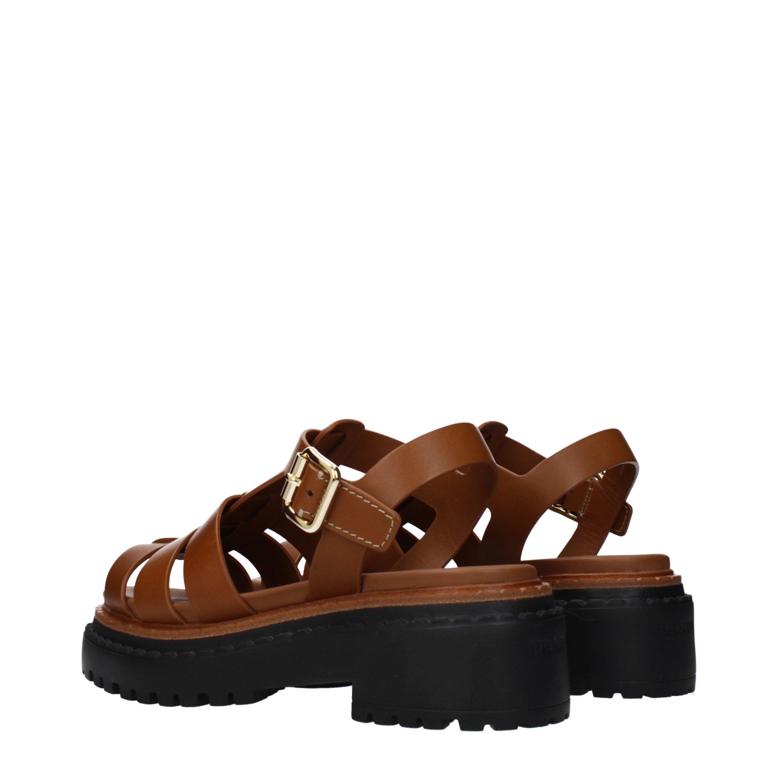 Prada Braune Leder-Plateau-Sandalen