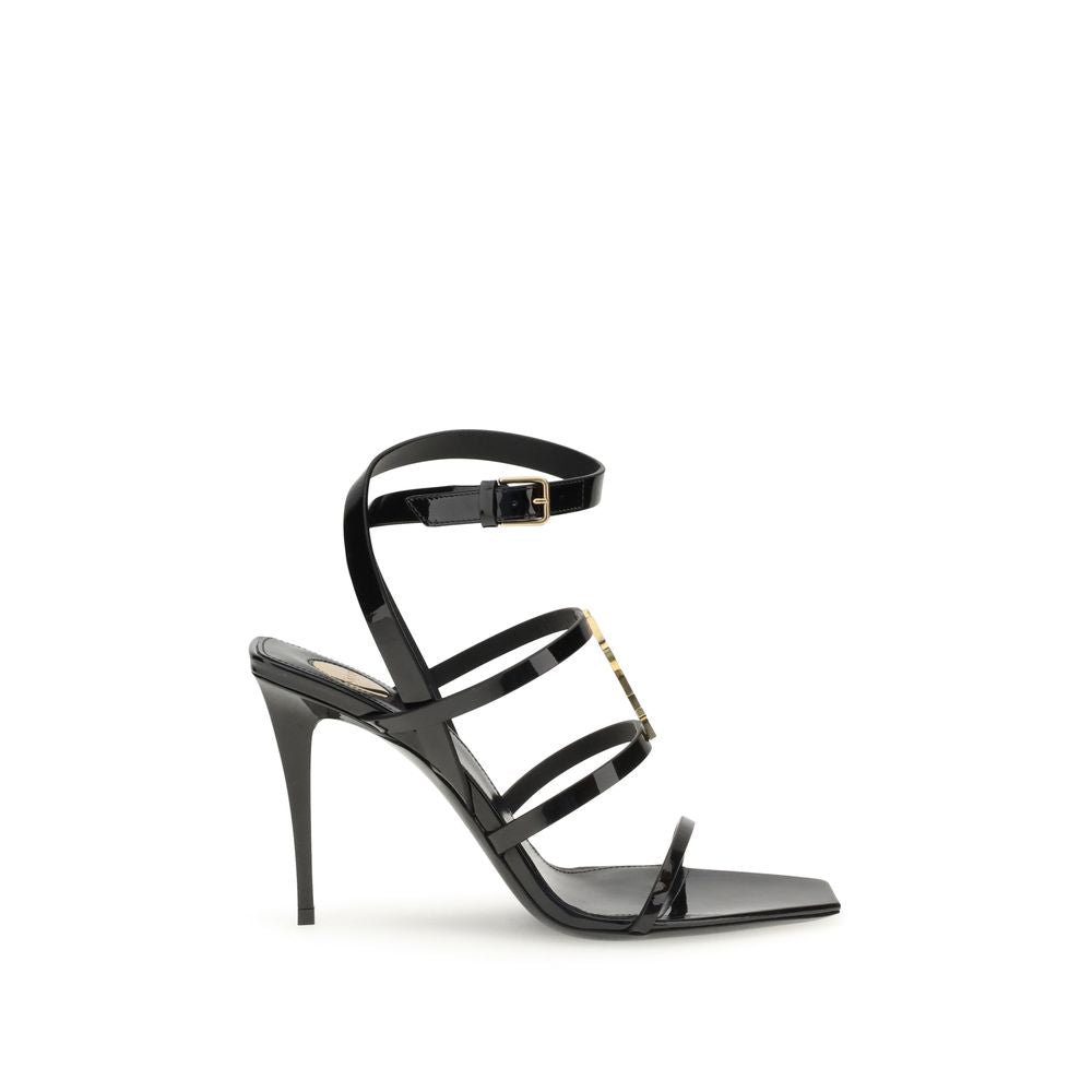 Saint Laurent Schwarze Kalbsleder Bos Taurus Stiletto-Sandalen
