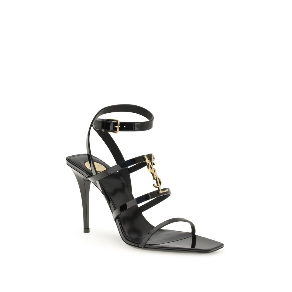 Saint Laurent Schwarze Kalbsleder Bos Taurus Stiletto-Sandalen