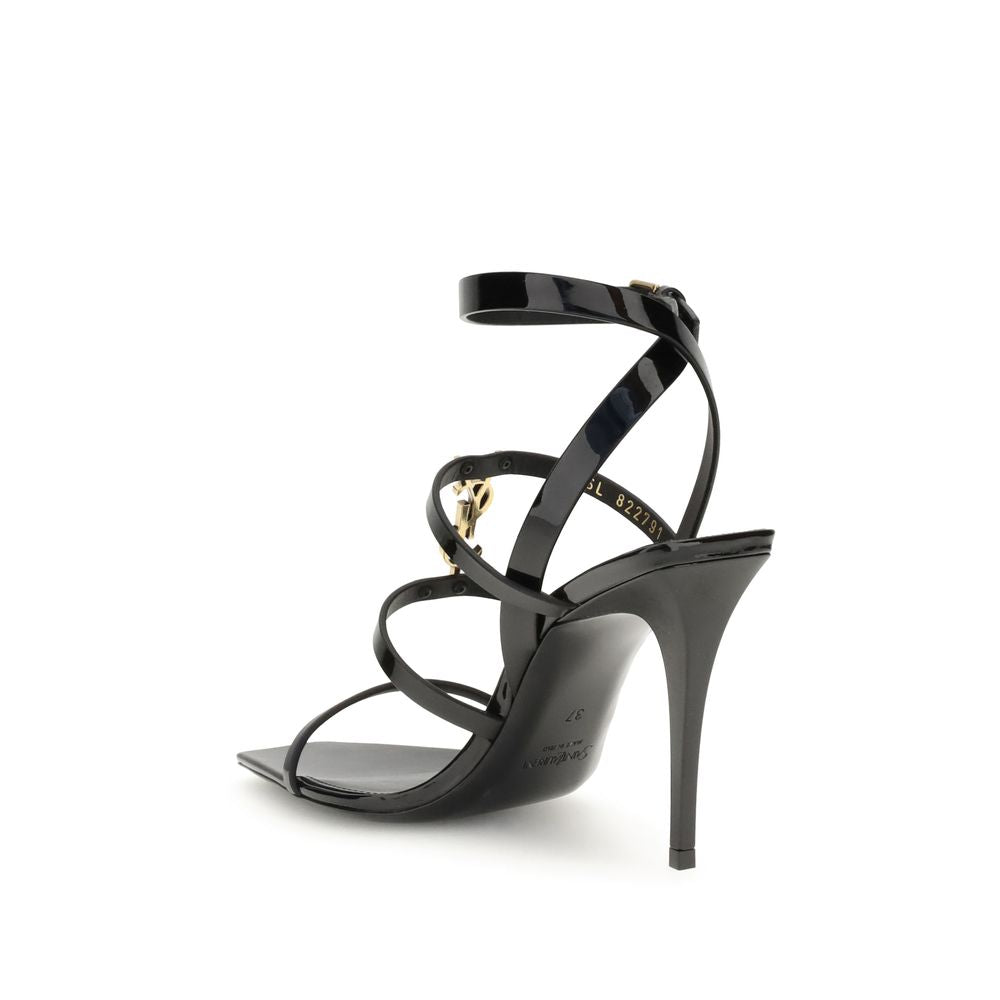 Saint Laurent Schwarze Kalbsleder Bos Taurus Stiletto-Sandalen