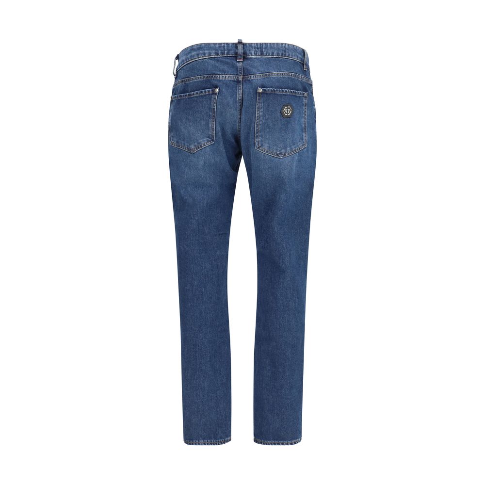 Philipp Plein Blaue Baumwoll-Jeans im geraden Schnitt