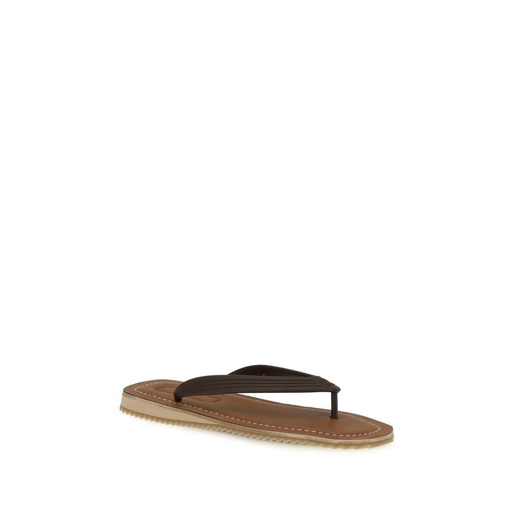 Miu Miu Braune Kalbsleder Bos Taurus Flip-Flop-Sandalen
