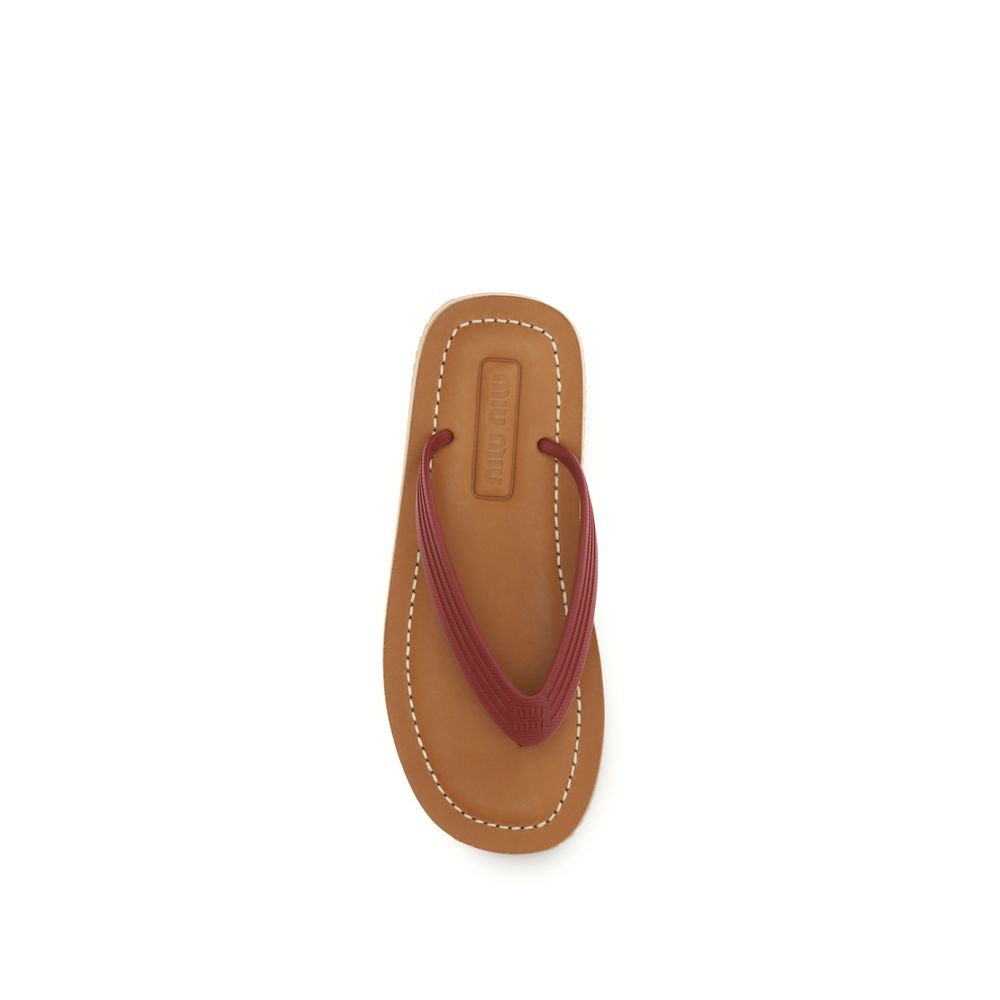 Miu Miu Beige Kalbsleder Bos Taurus Flip-Flop Sandalen
