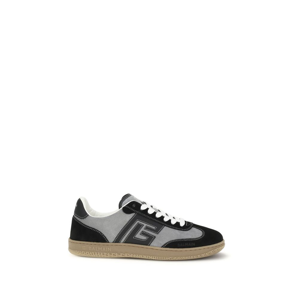 Balmain Graue Kalbsleder Bos Taurus Low-Top-Sneaker