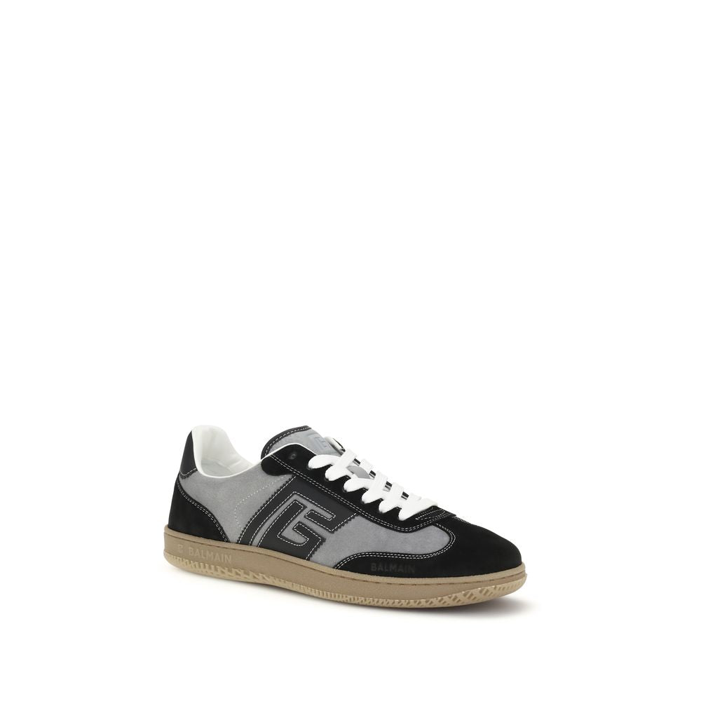 Balmain Graue Kalbsleder Bos Taurus Low-Top-Sneaker