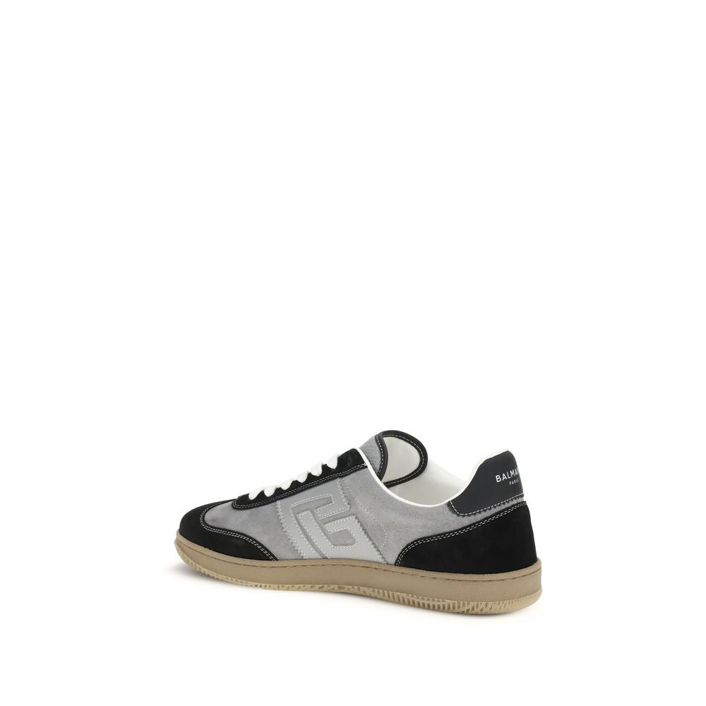 Balmain Graue Kalbsleder Bos Taurus Low-Top-Sneaker