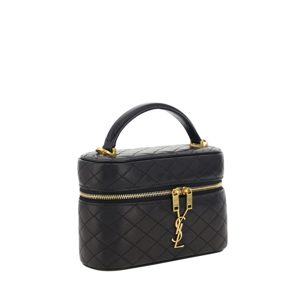 Saint Laurent Schwarze Bos Taurus Kalbsleder Schultertasche