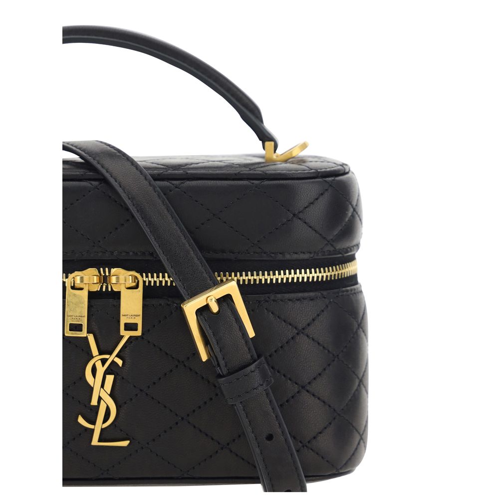 Saint Laurent Schwarze Bos Taurus Kalbsleder Schultertasche
