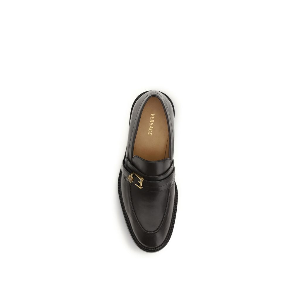 Versace Schwarze Bos Taurus Kalbsleder Loafer zum Hineinschlüpfen