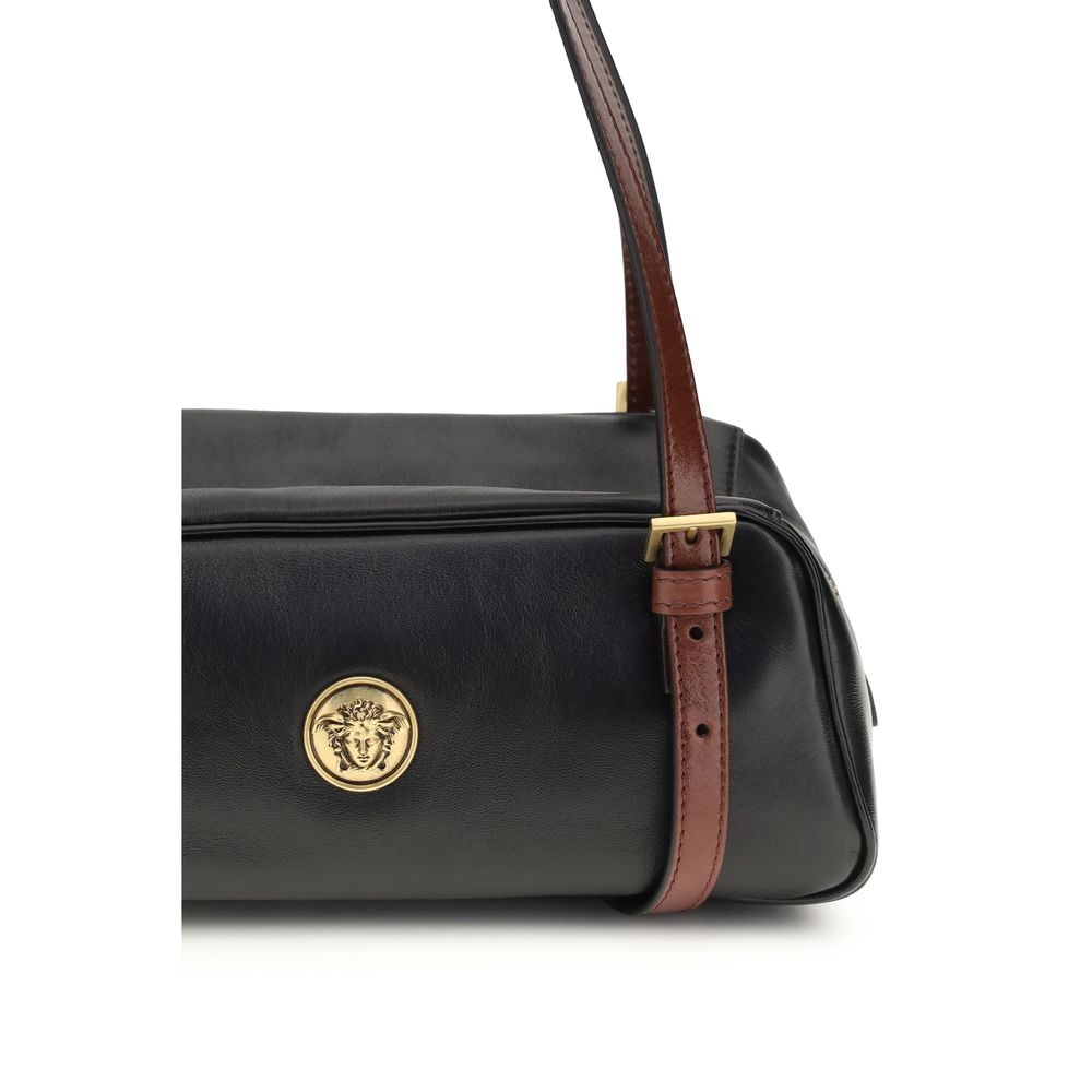 Versace Schwarze Lammleder Schultertasche Ovis Aries Aries