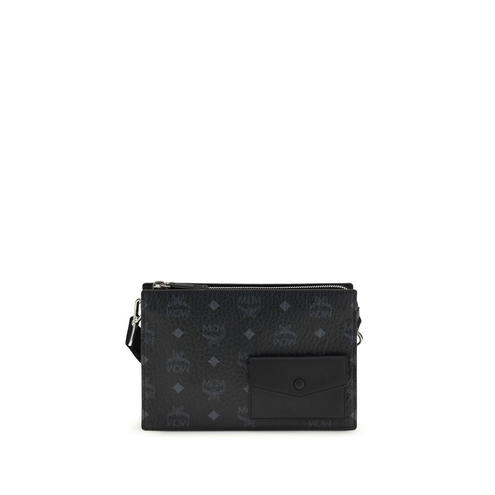 MCM Schwarze Bos Taurus Kalbsleder Schultertasche