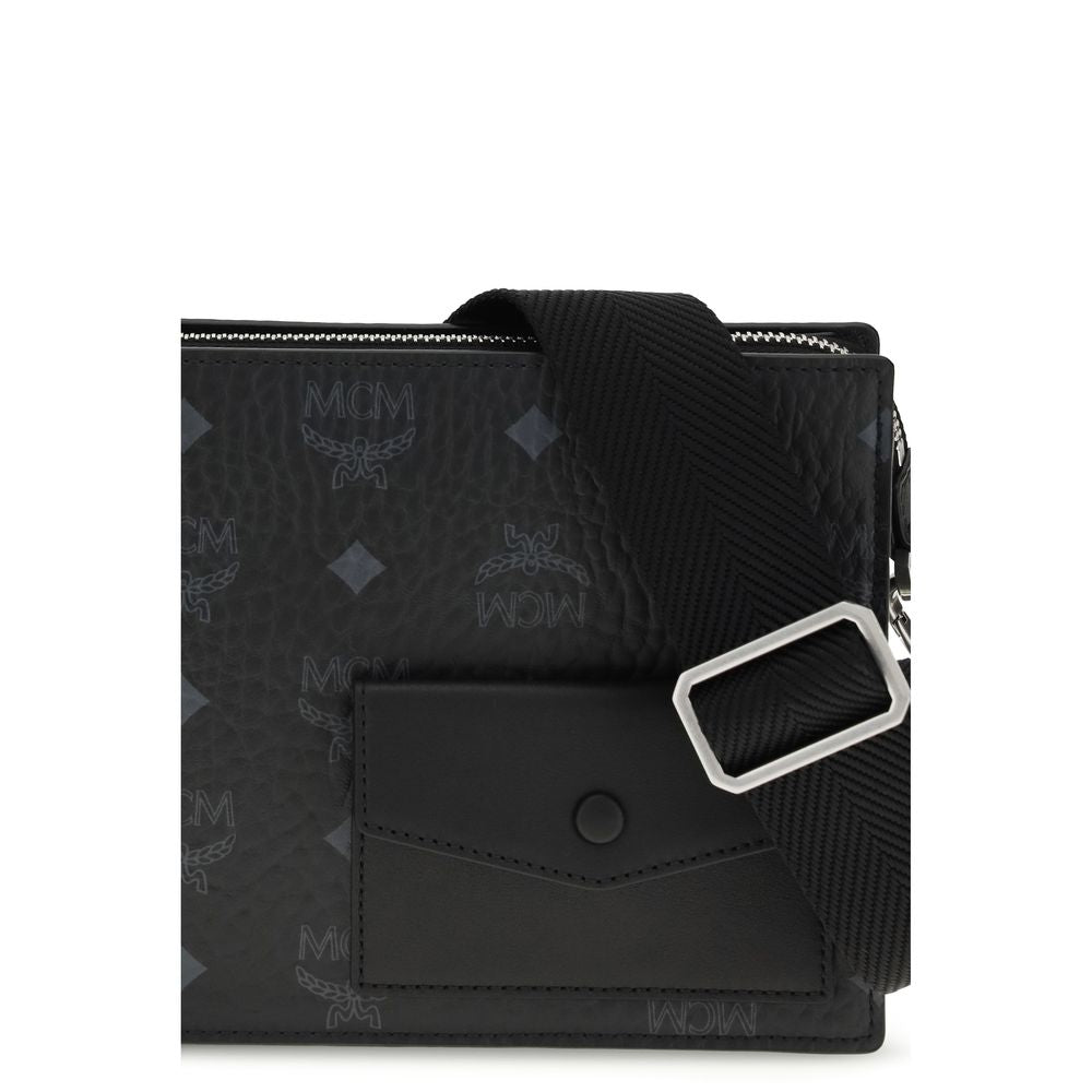 MCM Schwarze Bos Taurus Kalbsleder Schultertasche