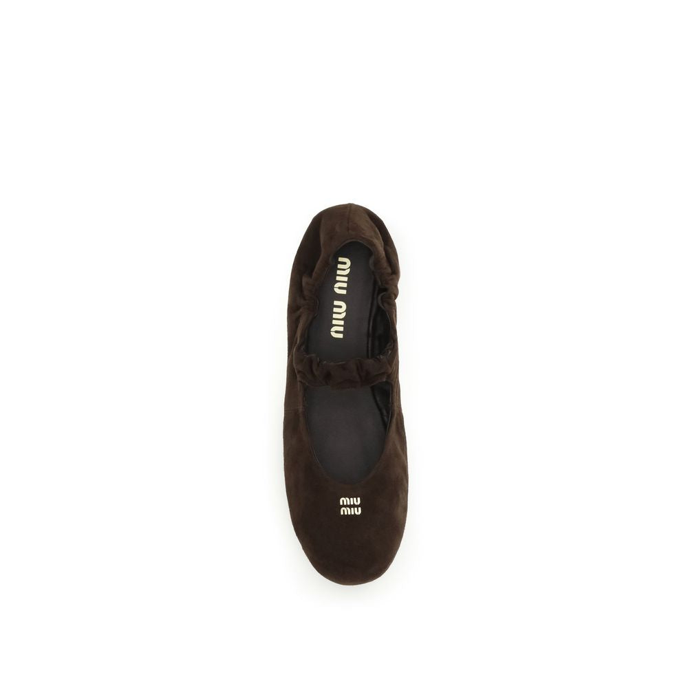 Miu Miu Braune Kalbsleder-Ballerinas Bos Taurus