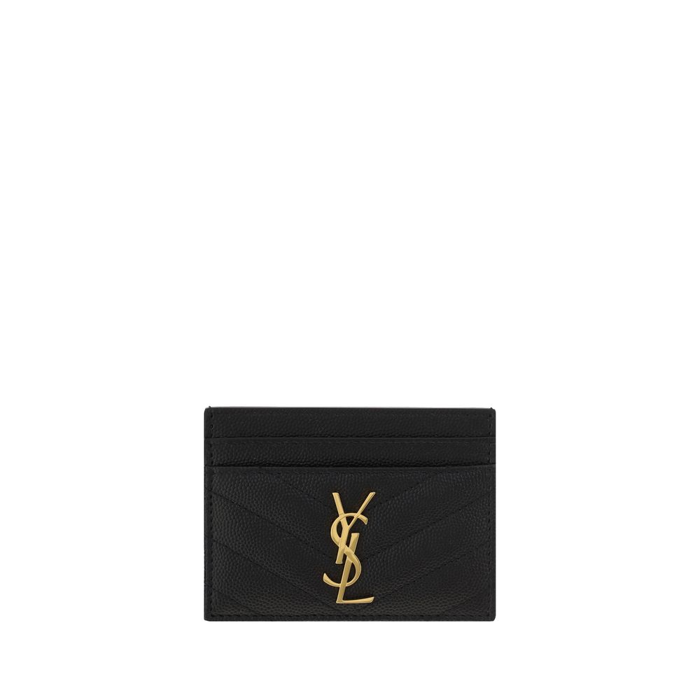 Saint Laurent Schwarzer Kalbsleder Bos Taurus Kartenetui