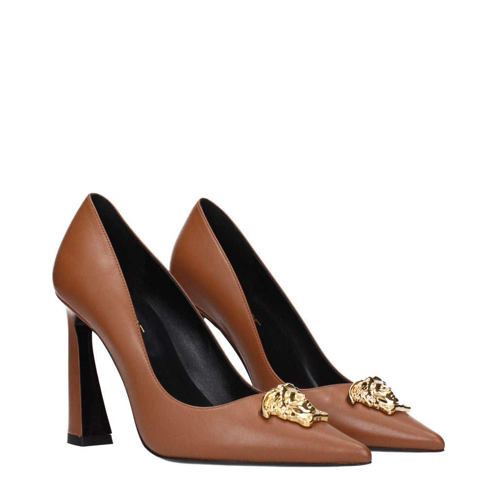 Versace Braune Leder Pumps mit hohem Absatz