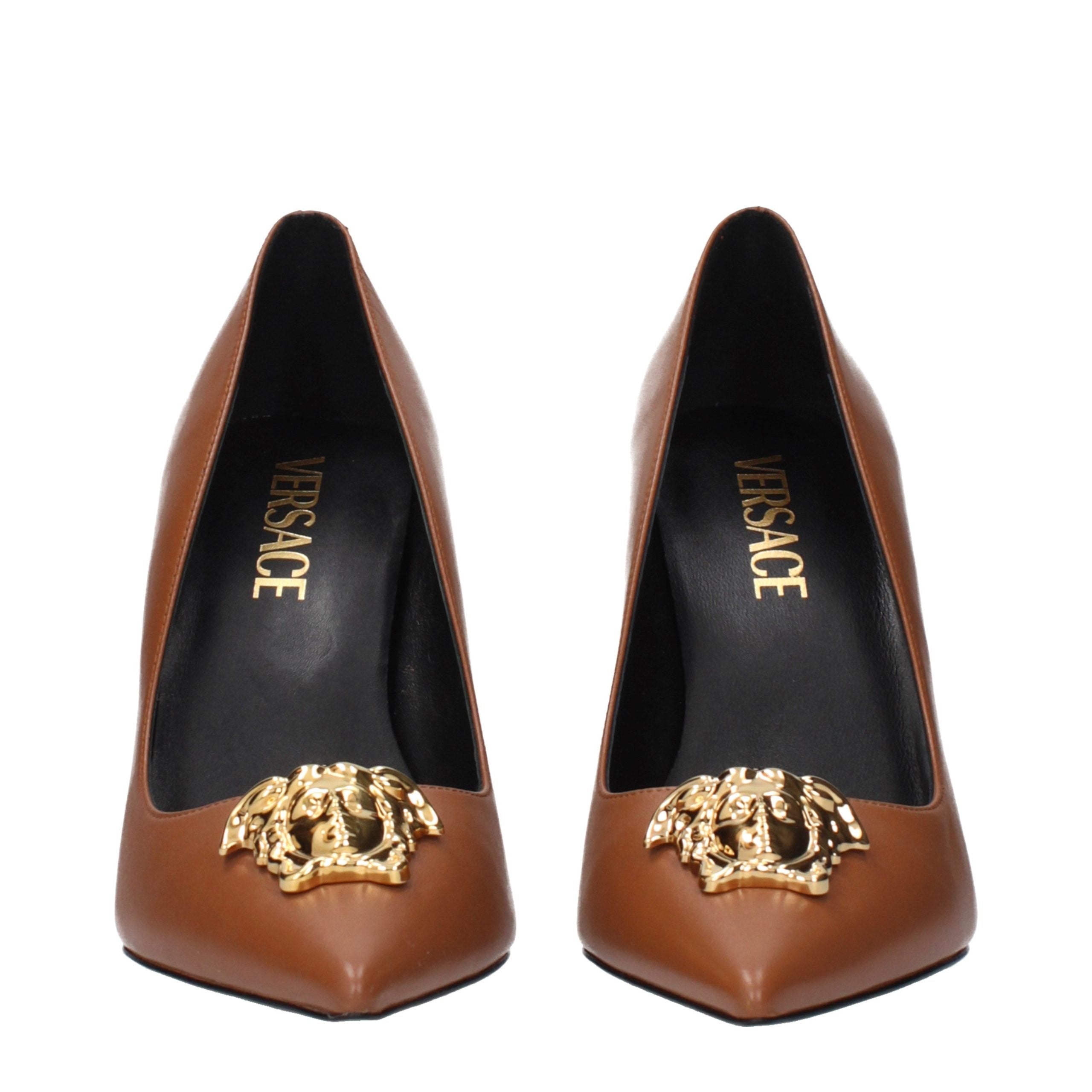 Versace Braune Leder Pumps mit hohem Absatz