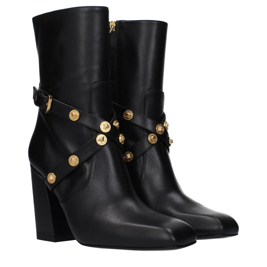 Versace Schwarze Leder-Ankle Boots