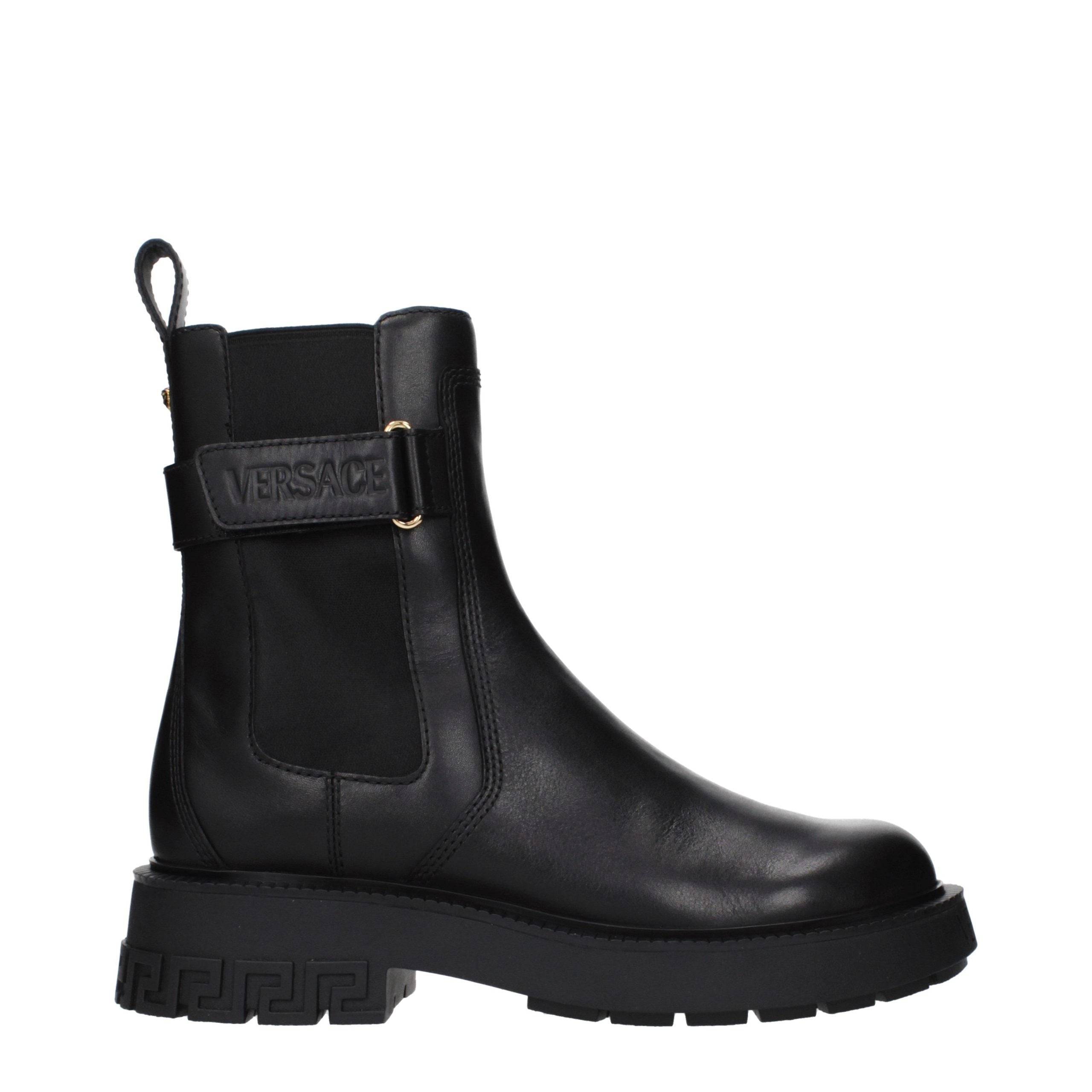 Versace Schwarze Leder-Ankle Boots