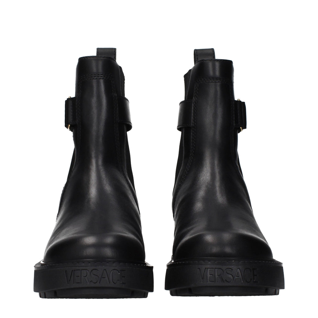 Versace Schwarze Leder-Ankle Boots