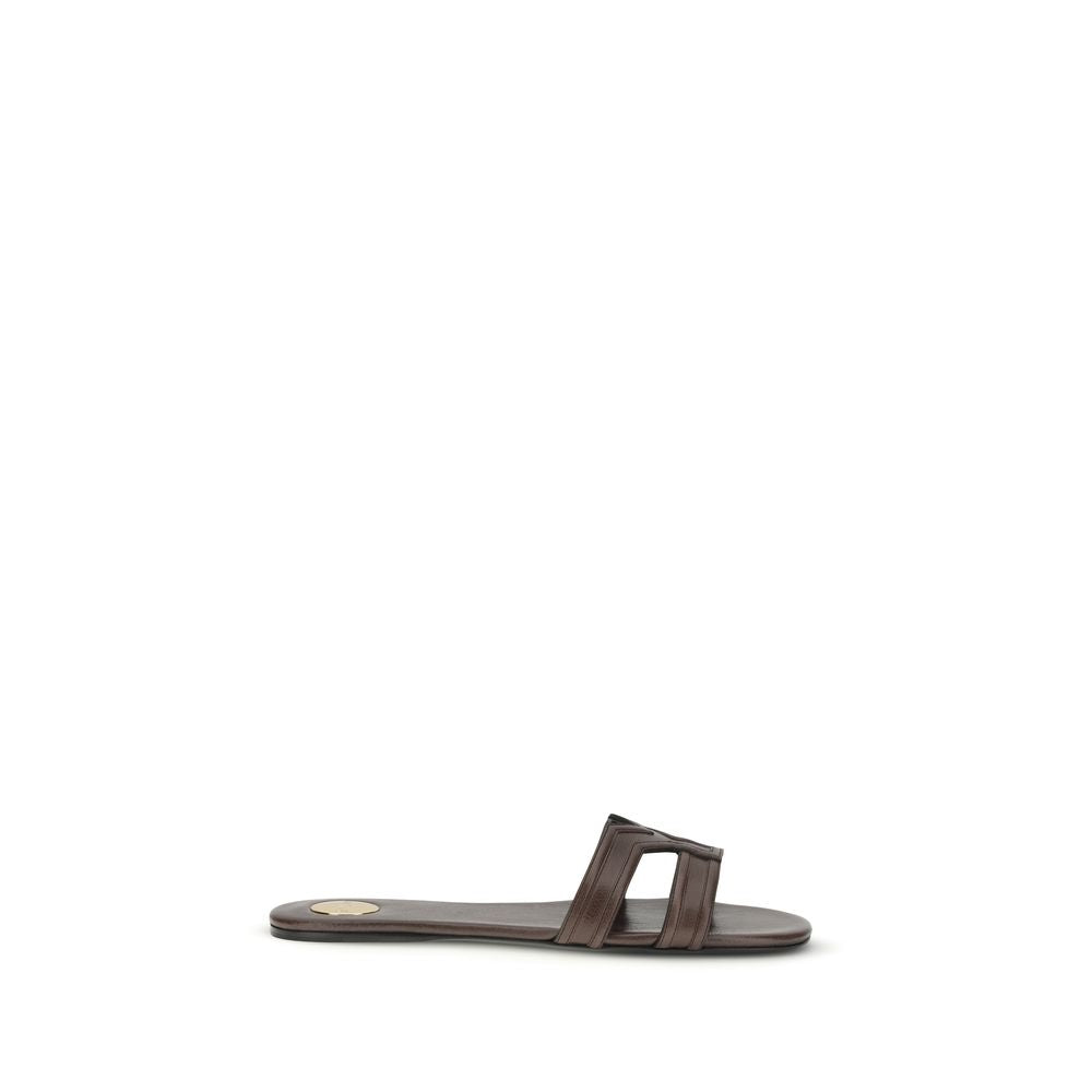Saint Laurent Braune Bos Taurus Kalbsleder-Sandalen