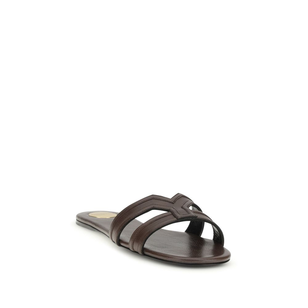 Saint Laurent Braune Bos Taurus Kalbsleder-Sandalen