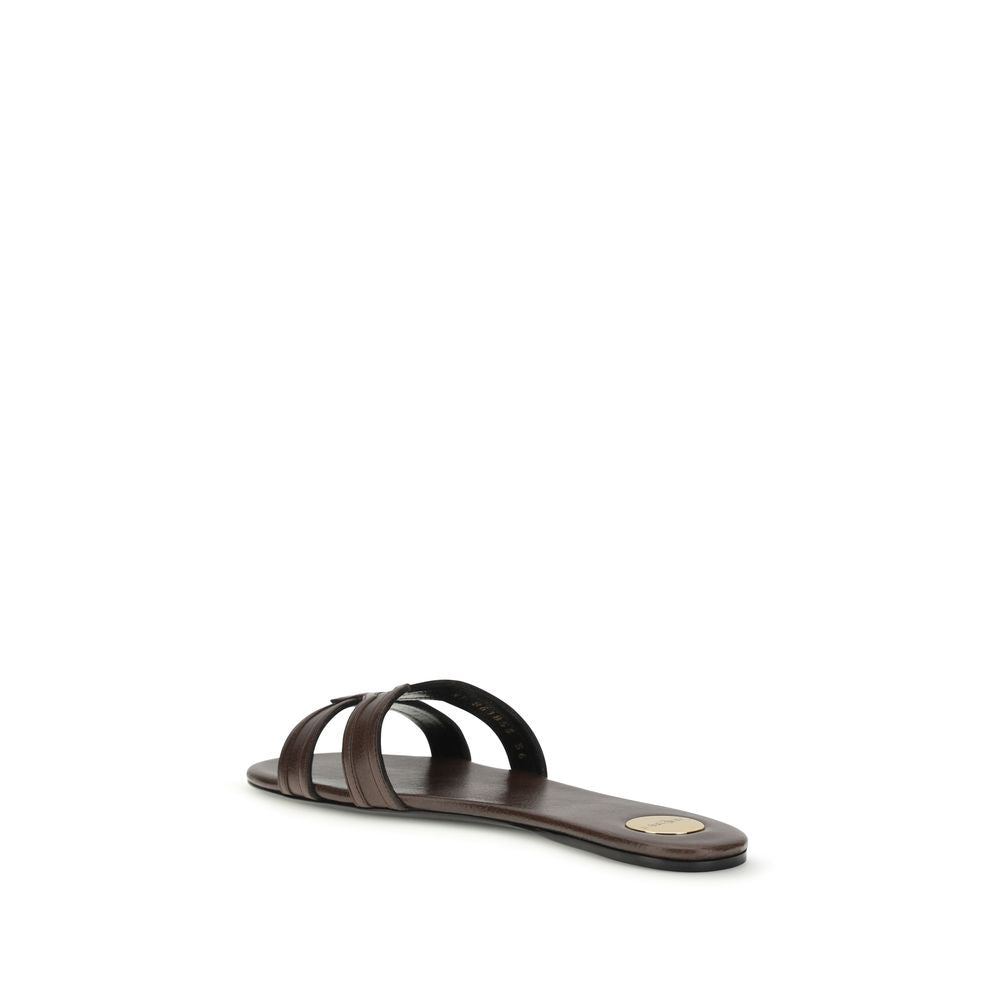 Saint Laurent Braune Bos Taurus Kalbsleder-Sandalen