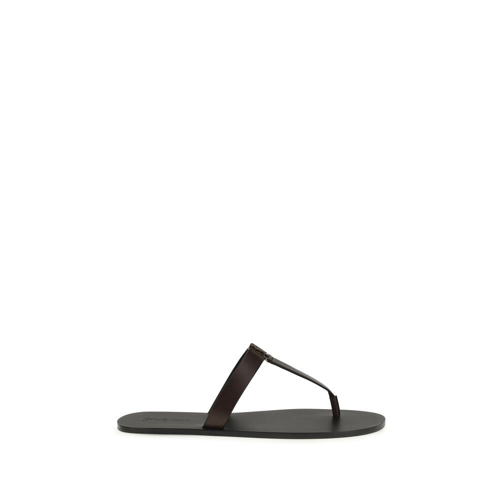 Saint Laurent Braune Kalbsleder-Sandalen Bos Taurus mit flacher Sohle