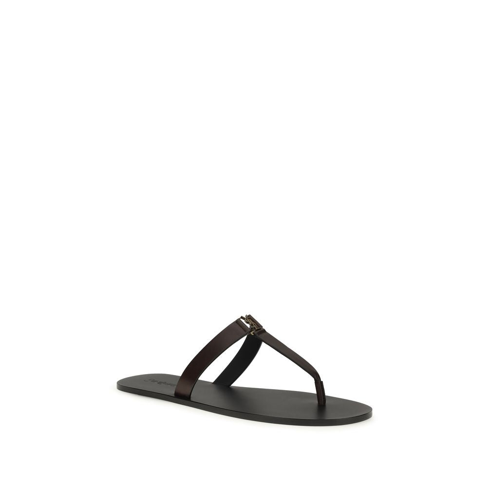 Saint Laurent Braune Kalbsleder-Sandalen Bos Taurus mit flacher Sohle