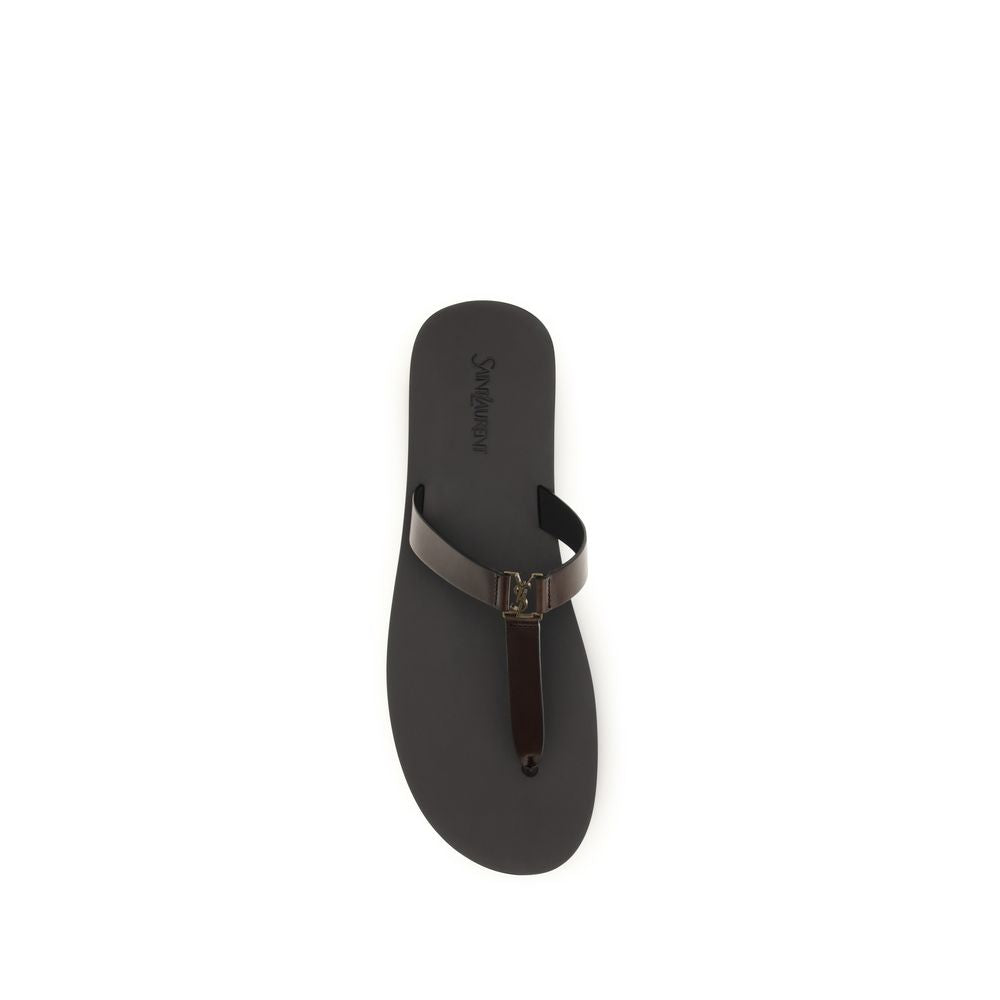 Saint Laurent Braune Kalbsleder-Sandalen Bos Taurus mit flacher Sohle