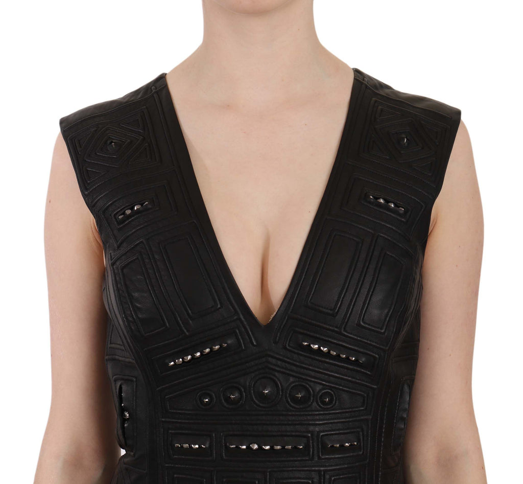 Robe courte noire John Richmond en cuir clouté