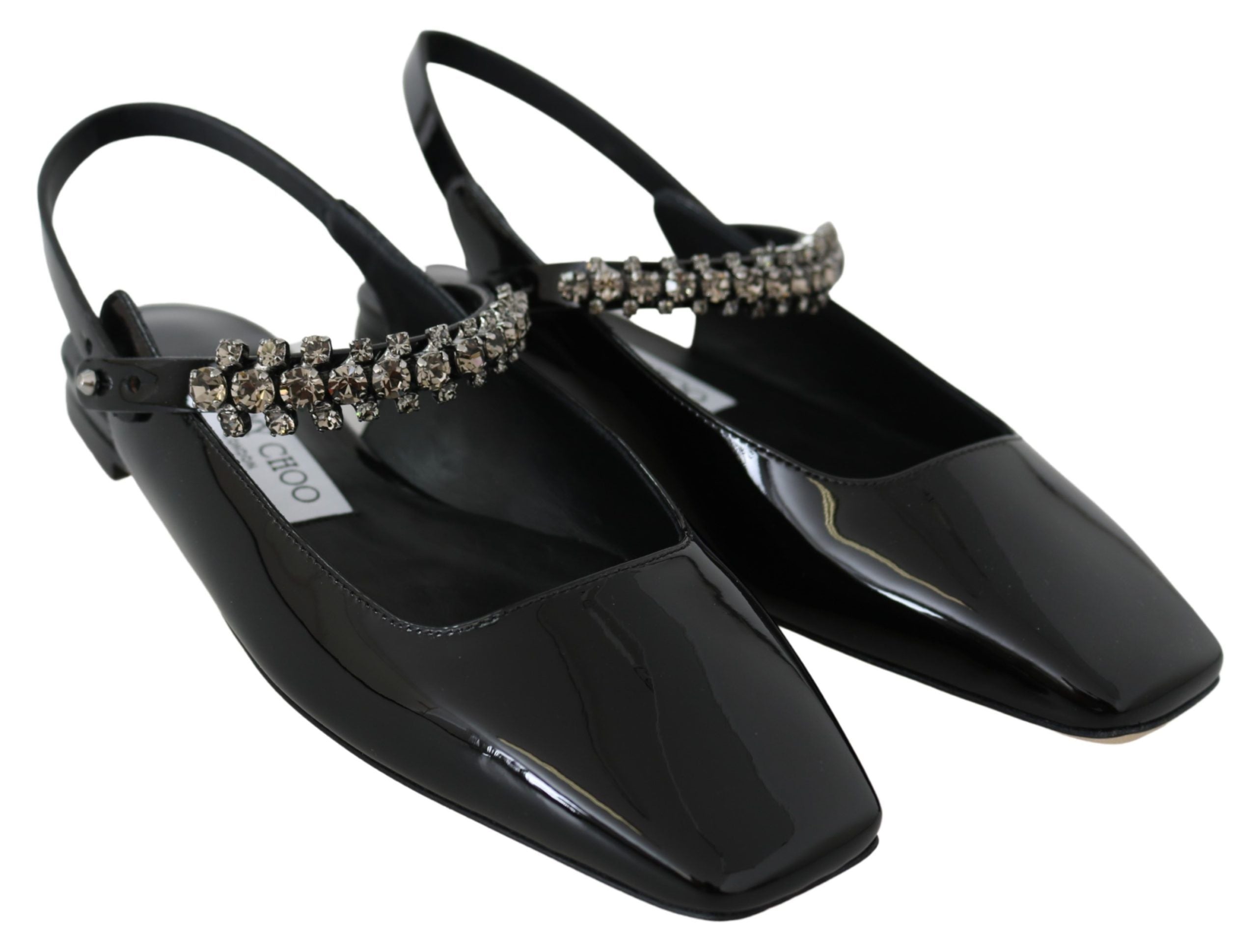 Jimmy Choo Elegante schwarze Lack-Flats mit Kristall-Akzent
