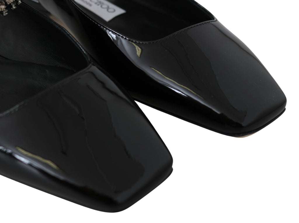 Jimmy Choo Elegante schwarze Lack-Flats mit Kristall-Akzent