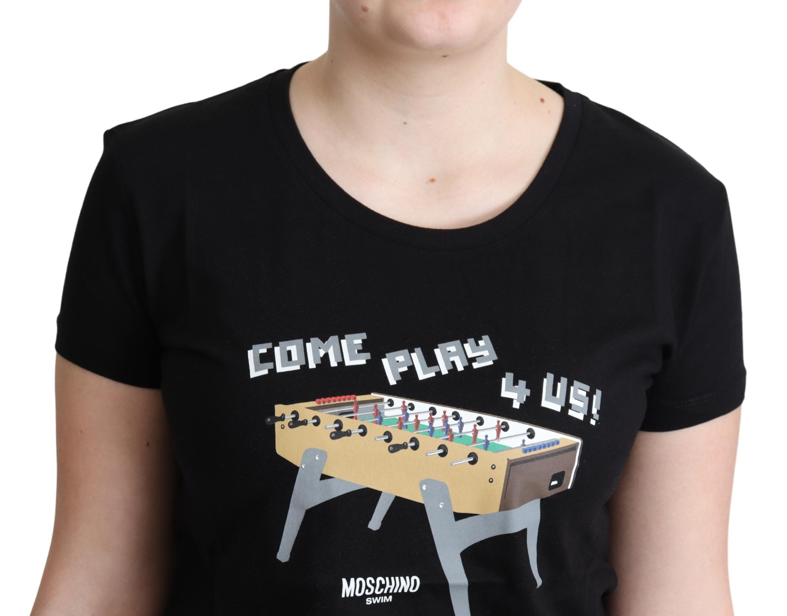 Moschino Black Cotton T-Shirt Come Play 4 Us Print Tops