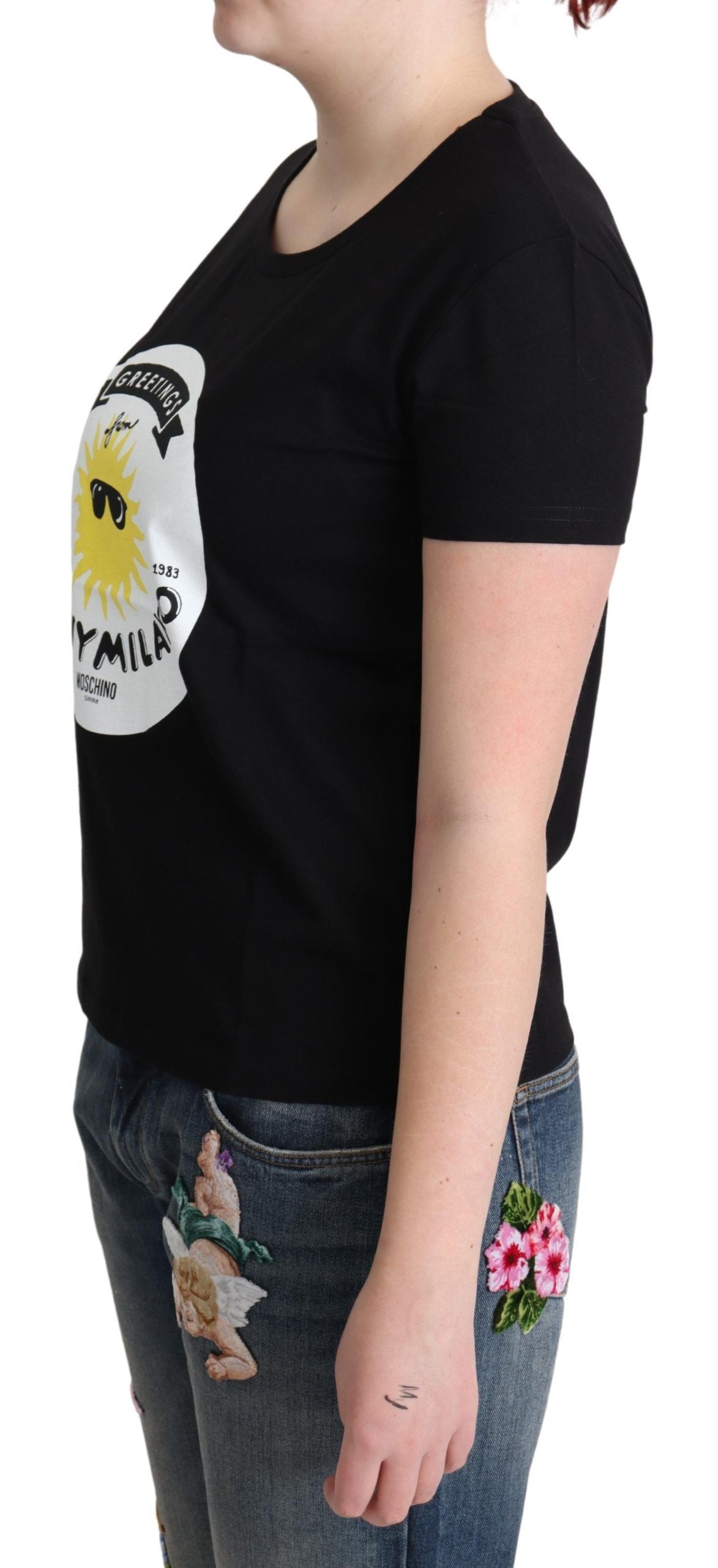 Moschino Black cotton T-shirt with Sunny Milano print