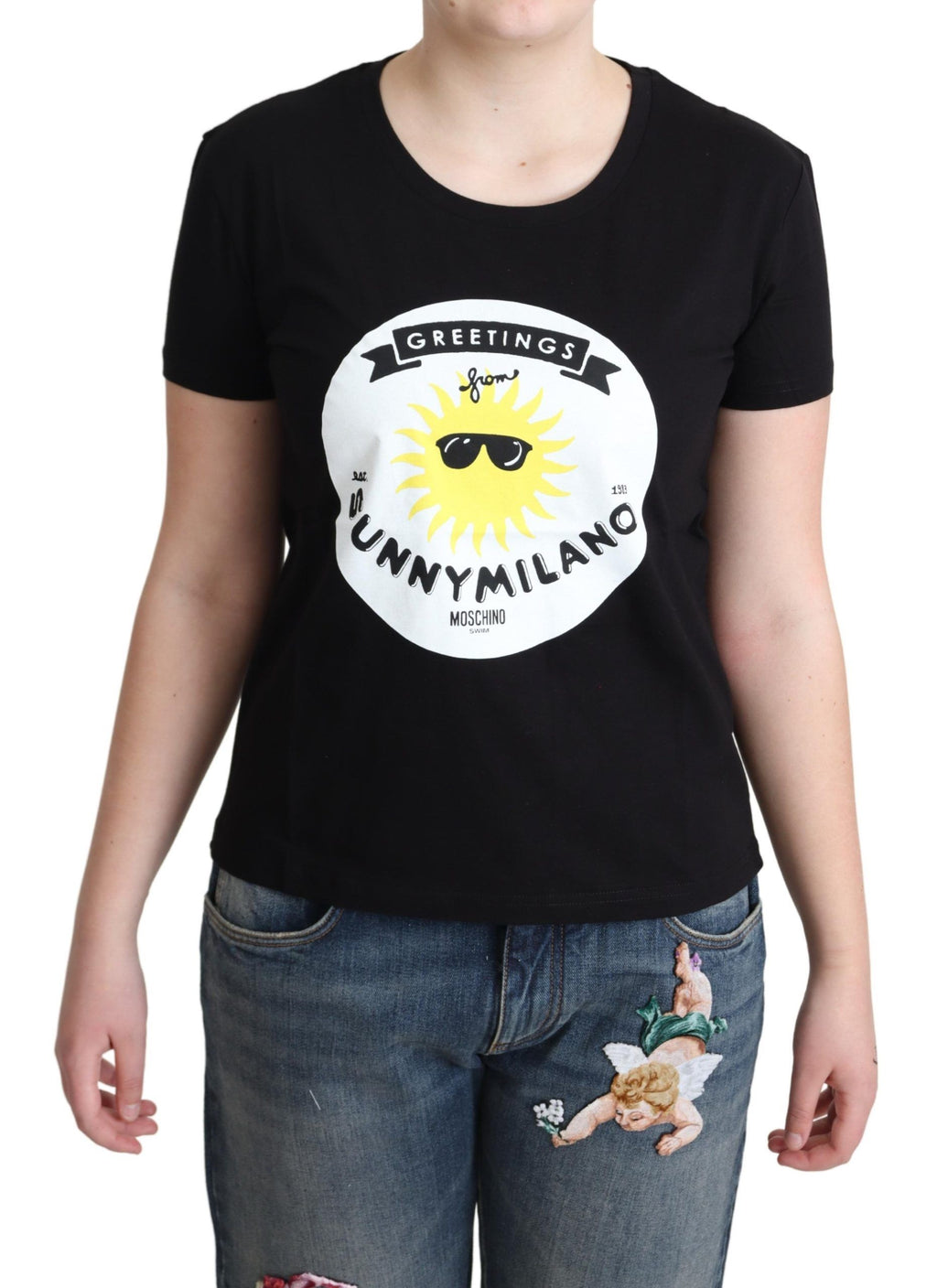 T-shirt Moschino en coton noir avec imprimé Sunny Milano