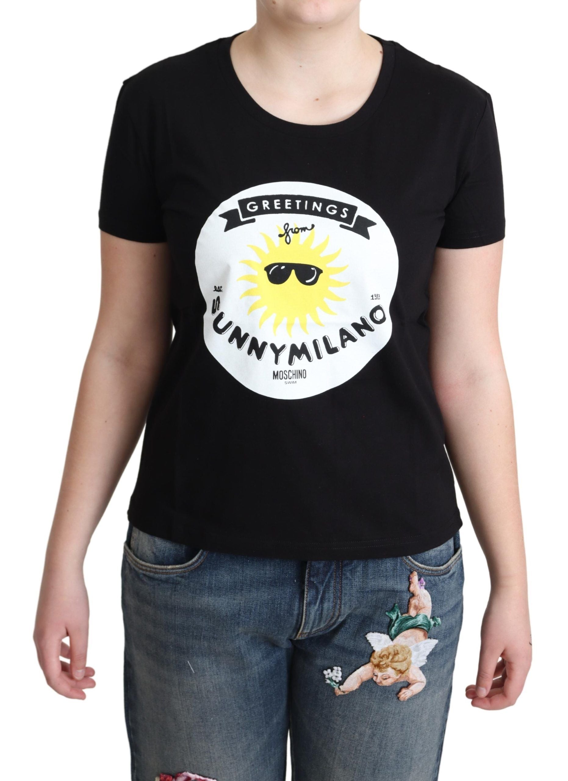 Moschino Black cotton T-shirt with Sunny Milano print