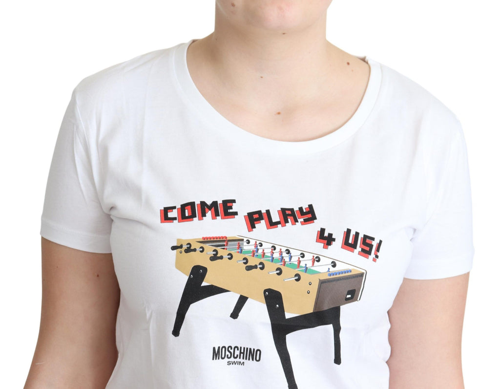 T-shirt Moschino en coton blanc avec imprimé « Come Play 4 Us »