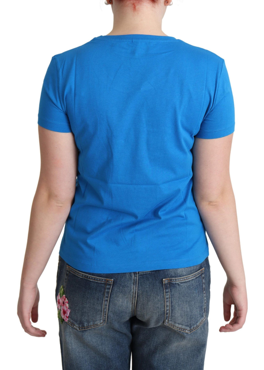 Moschino Blue Cotton T-Shirt Come Play 4 Us Print