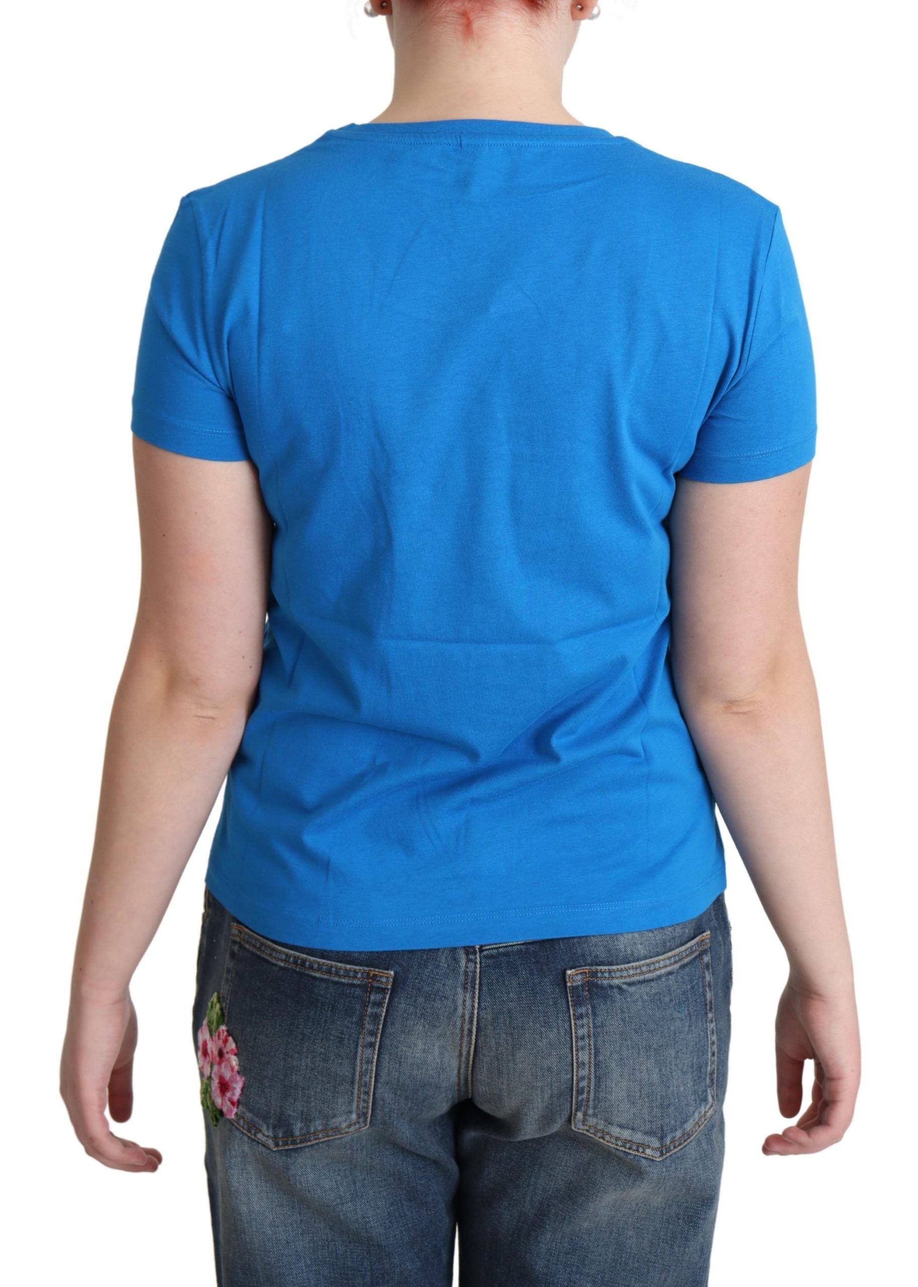 Moschino Blue Cotton T-Shirt Come Play 4 Us Print