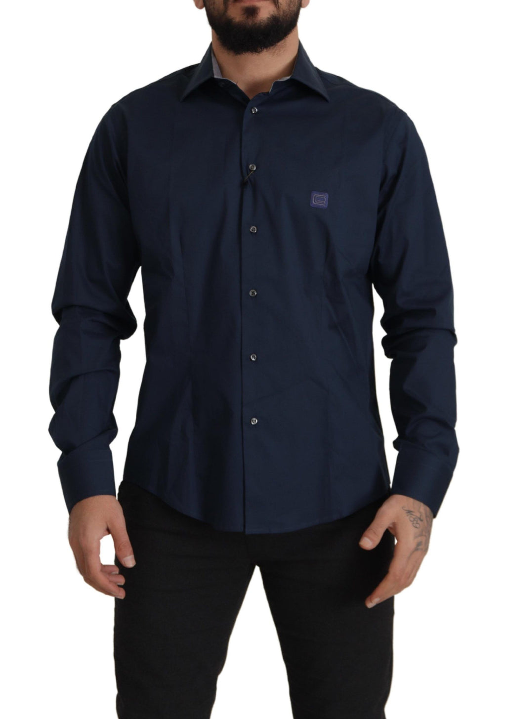 Roberto Cavalli Navy Blue Cotton Formal Shirt