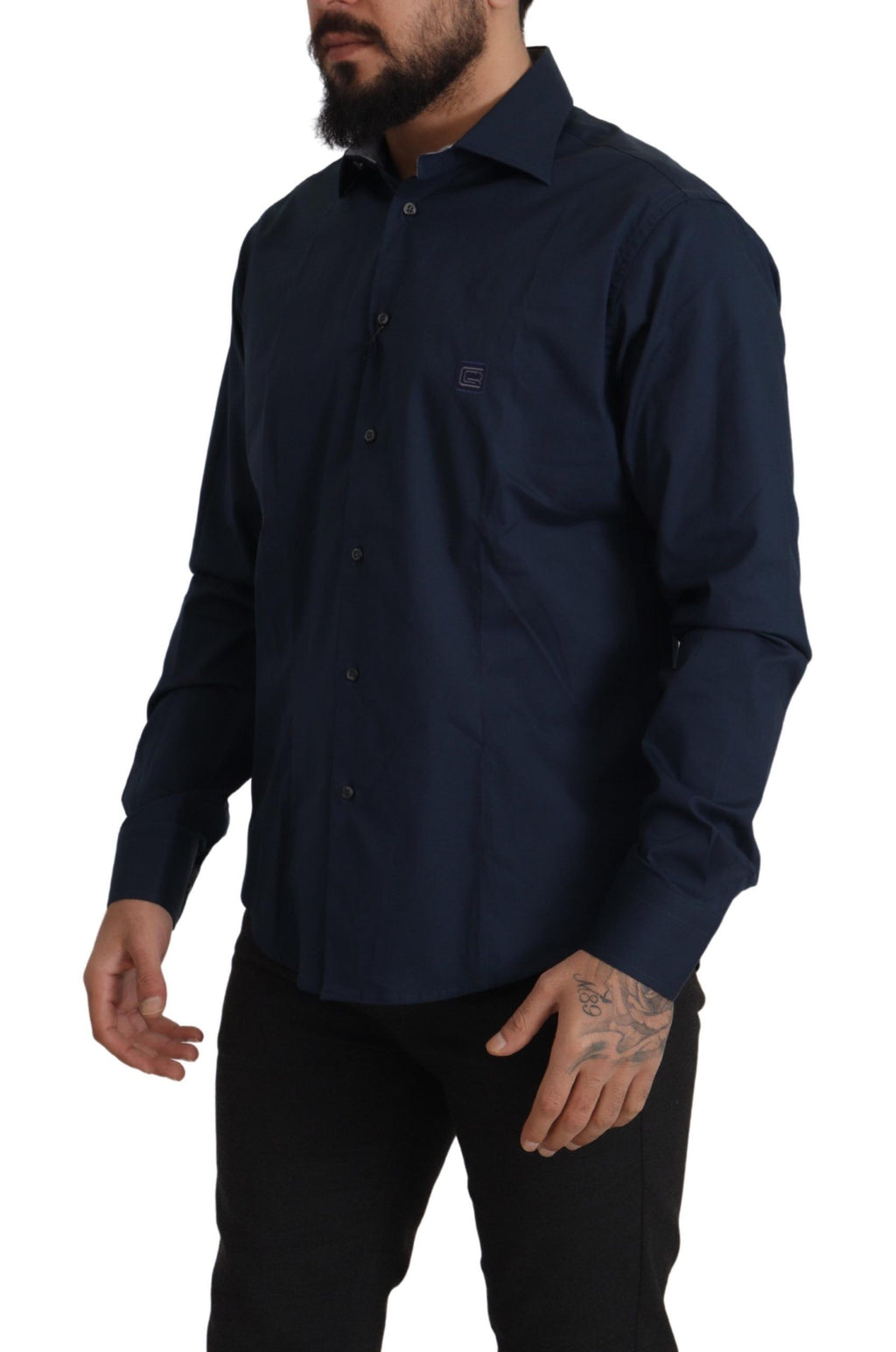 Roberto Cavalli Navy Blue Cotton Formal Shirt