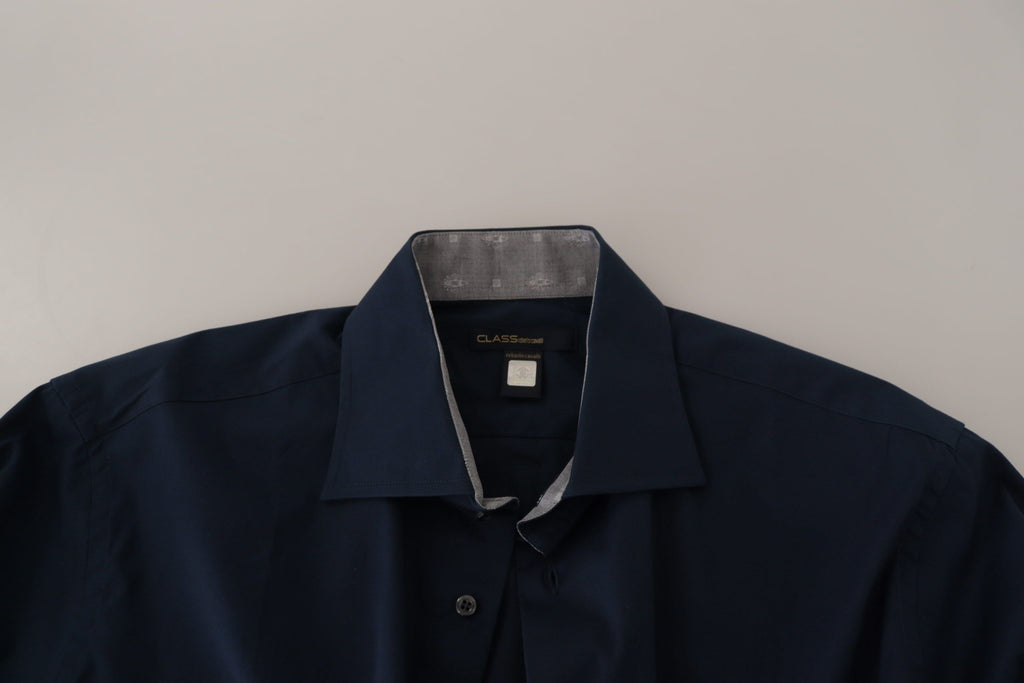 Roberto Cavalli Navy Blue Cotton Formal Shirt