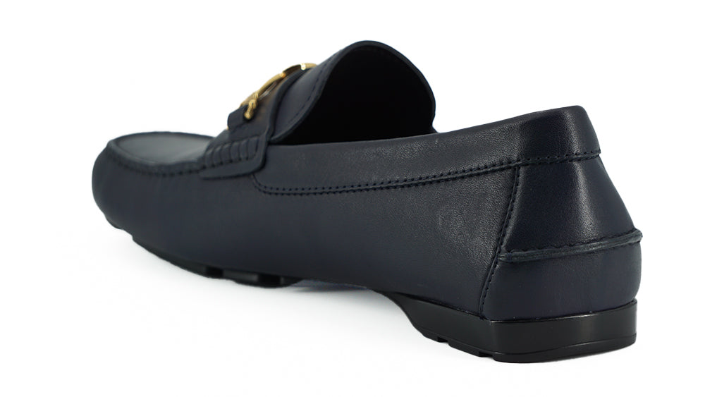 Versace Elegant navy blue calfskin loafers