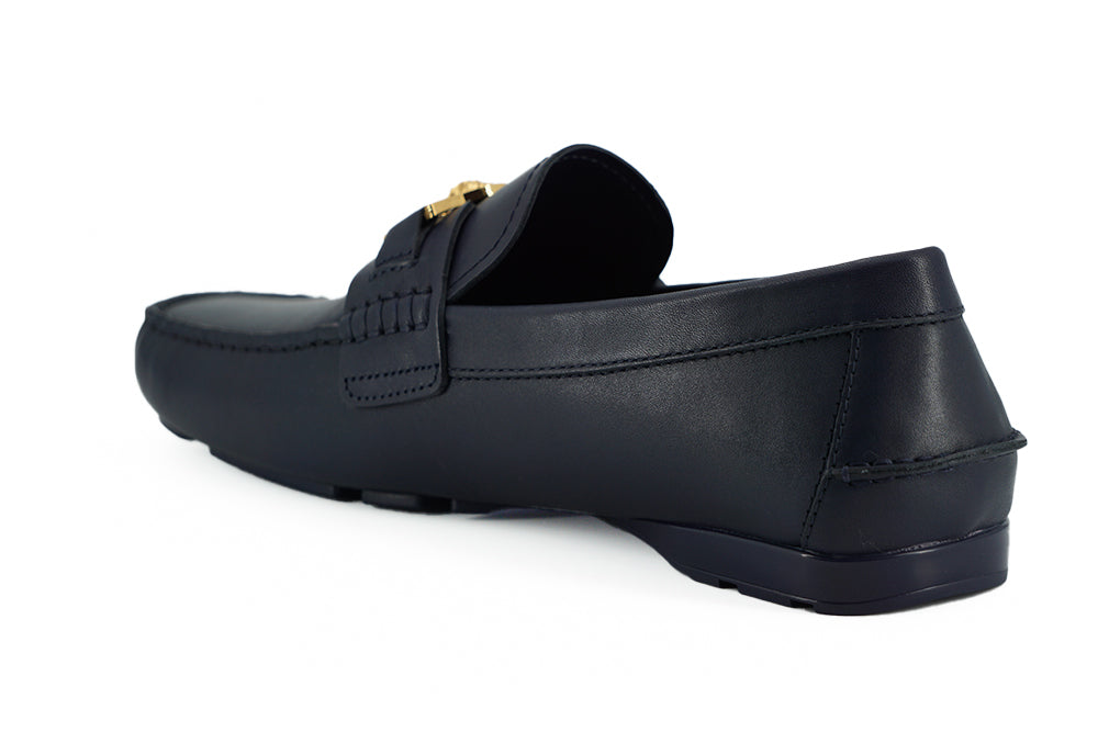 Versace Elegant navy blue calfskin loafers