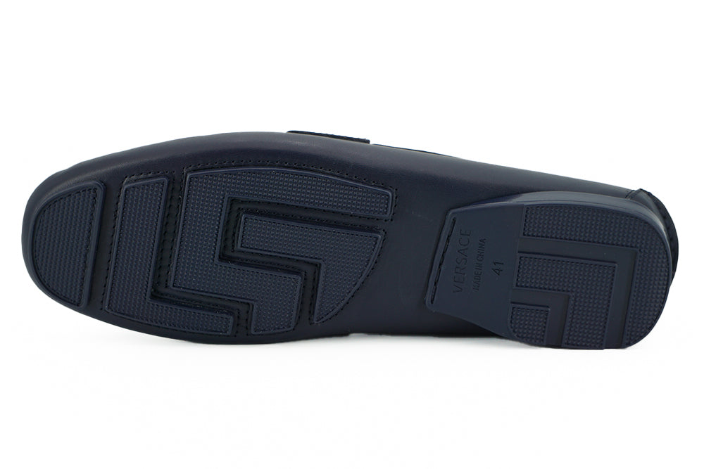 Versace Elegant navy blue calfskin loafers