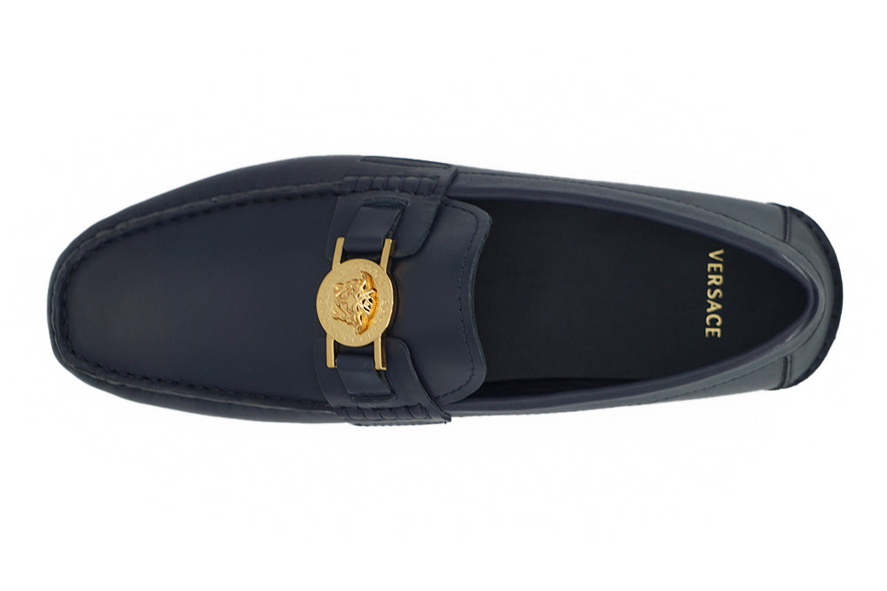 Versace Elegant navy blue calfskin loafers