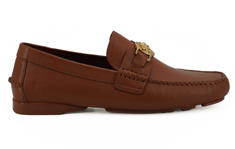 Versace Elegant Loafers in Leather with Medusa Embossed