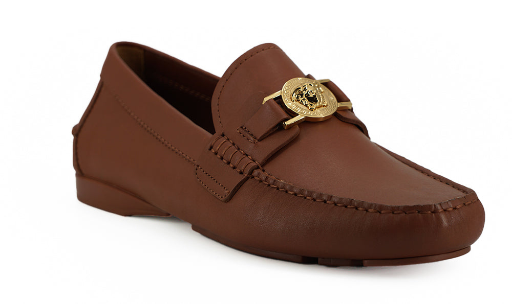 Versace Elegant Loafers in Leather with Medusa Embossed