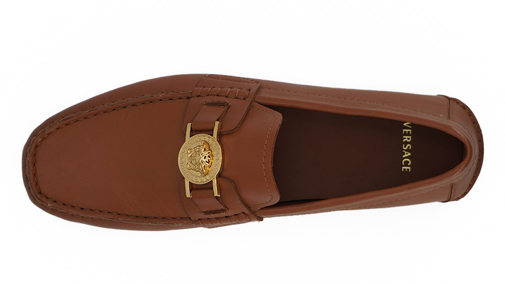 Versace Elegant Loafers in Leather with Medusa Embossed