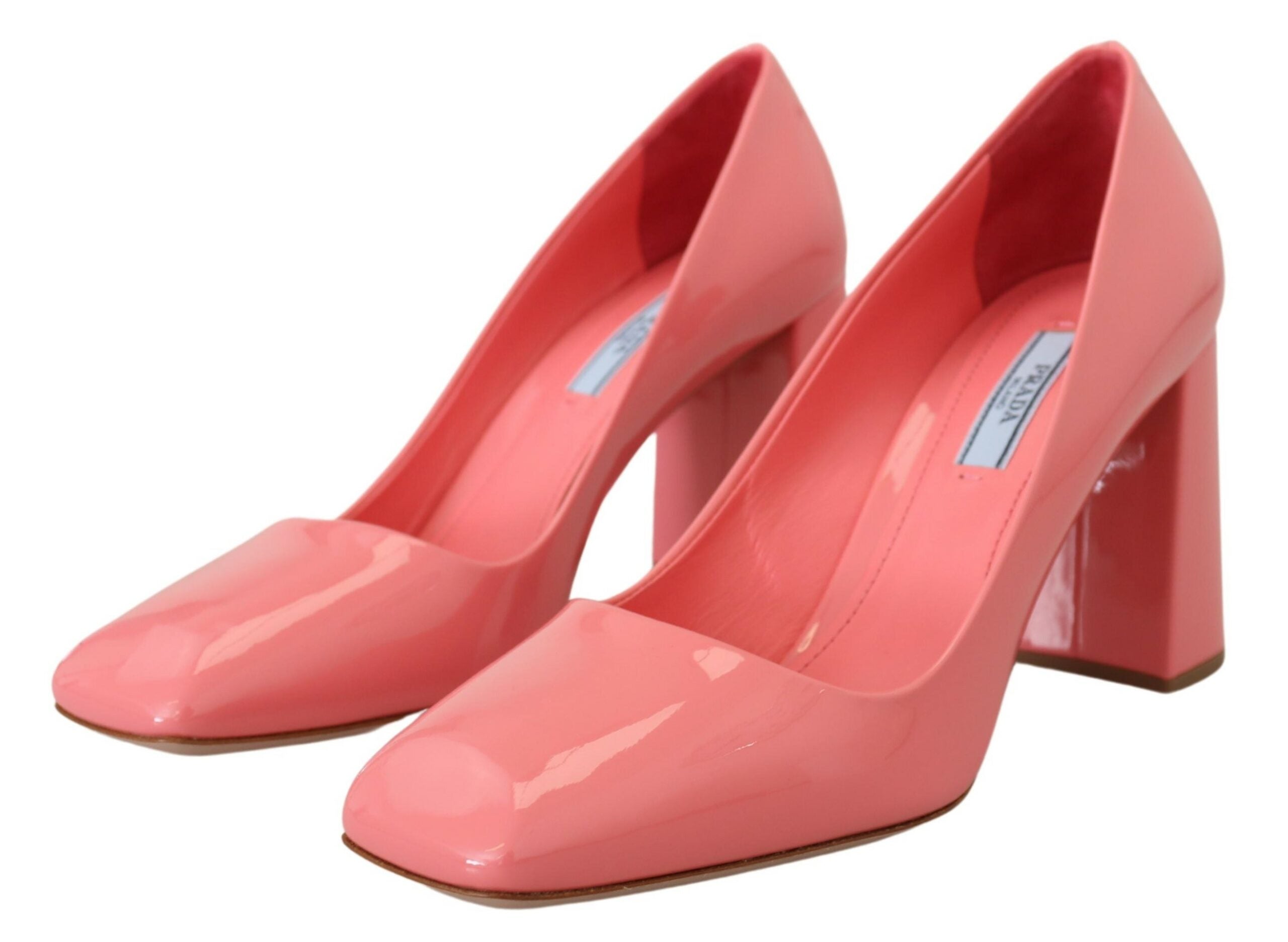 Prada Rosa Lackleder Blockabsatz Pumps Klassisch